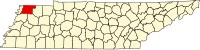 Locatie van Obion County in Tennessee