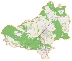 Mapa konturowa gminy Sulechów, blisko centrum na lewo u góry znajduje się punkt z opisem „Wierzba Rokita”