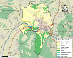 Carte en couleurs présentant l'occupation des sols.