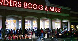 A large crowd of fans wait outside of a Borders store in Delaware, waiting for the release of Harry Potter and the Half-Blood Prince.