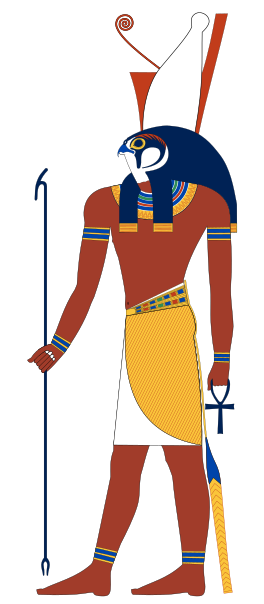 Horus was dikwels die Egiptiese beskermgod. Hy is gewoonlik uitgebeeld as ’n man met die kop van ’n valk en die rooi of wit kroon as simbool van heerskappy oor die hele koninkryk.