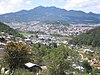 Panorama of a town in a hilly area