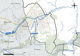 Carte en couleur présentant le réseau hydrographique de la commune