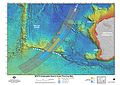 Planning map for the underwater phase of the search published in June, with priority areas (later moved) in orange and blue./Peta perancangan untuk fasa carian bawah air yang diterbitkan pada bulan Jun, dengan kawasan keutamaan dalam warna oren dan biru (kemudiannya dipindahkan)/水下搜索阶段的规划图（出版于6月），标记着橙色和蓝色的是优先搜索区域（后来有变更）