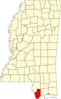 Map of Misisipi highlighting Hancock County