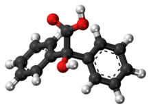 Ball-and-stick model of the benzilic acid molecule