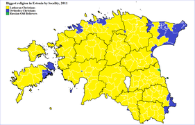 Поширення основних релігій в Естонії (англ.)