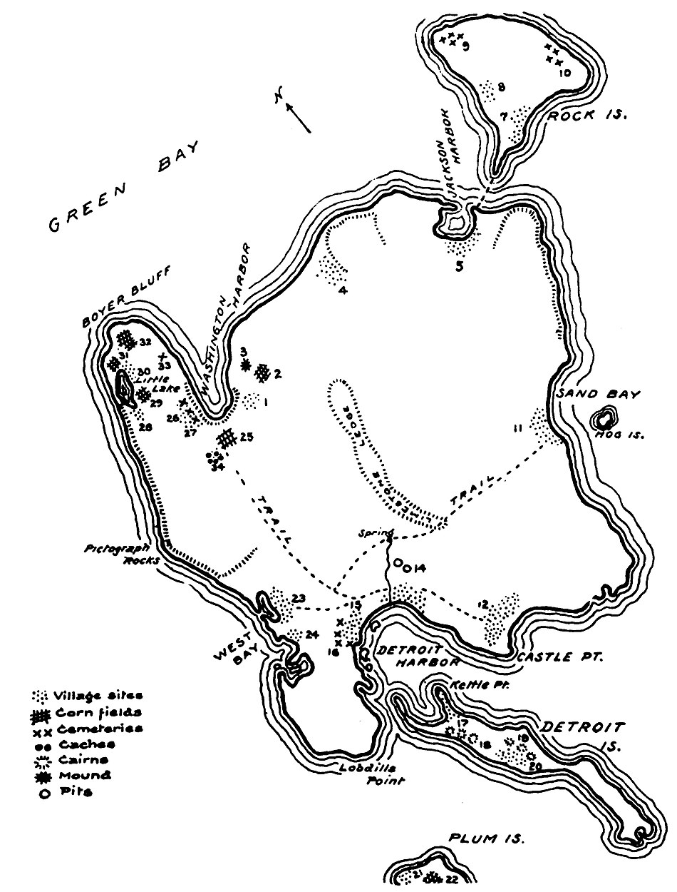 From Holand's diagram showing Native American use and remains; the dots to the right of the site 11 label mark the tentative location of the village.