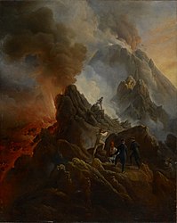 The Vesuvius Erupting, the Artist and His Father, Carle Vernet, in the Foreground 1822