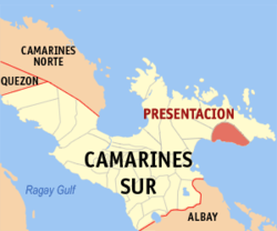 Map of Camarines Sur with Presentacion highlighted