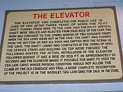 The sign at the bottom of the elevator at the Sea Lion Caves