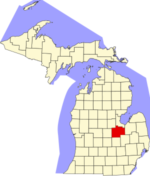 Map of Michigan highlighting Saginaw County