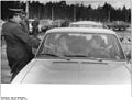 East German border guards checking vehicles at the checkpoint in Drewitz in March 1972 after the easing of travel restrictions into East Germany.