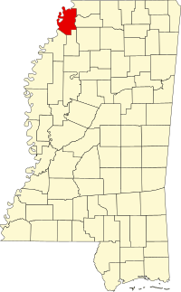 Map of Misisipi highlighting Tunica County