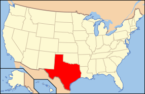 Map of the United States with Texas highlighted