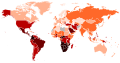 Map of the GINI index in the world from 1990 to 2020