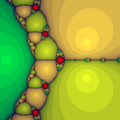 p(z) = z3 − 2z + 2的牛顿分形，红色区域中的点不收敛到任何根