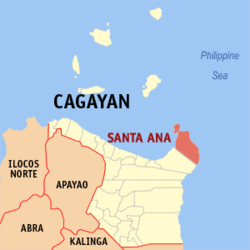 Mapa de Cagayan con Santa Ana resaltado