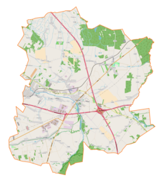 Mapa konturowa gminy Stryków, po lewej znajduje się punkt z opisem „Swędów”