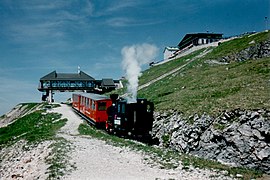 Steam Locomotive, railway line up to a mountain top (Schafberg), Zahnradbahn