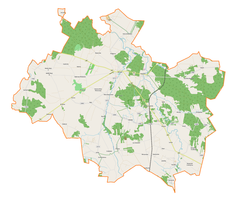 Mapa konturowa gminy Widawa, po lewej nieco u góry znajduje się punkt z opisem „Winnica”