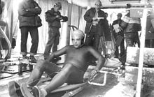 Bernhard Glass au départ d'une course de luge.