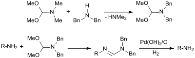 Umamidierung von DMF-DMA mit Dibenzylamin