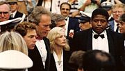 With Michael Zelniker, Clint Eastwood and Sondra Locke promoting the film "Bird" at the Cannes film festival (1988)