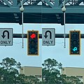 A U-turn traffic light in Lake Buena Vista, Florida.