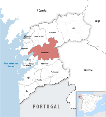 Die Lage des Gerichtsbezirk Pontevedra in der Provinz Pontevedra