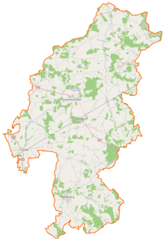 Mapa konturowa powiatu wysokomazowieckiego, po lewej nieco na dole znajduje się punkt z opisem „Czyżew”