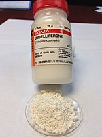 Unbelliferone, or 7-hydroxycoumarin, is a yellowish white crystalline powder lacking the odor of coumarin, or any strong odor.