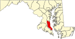 State map highlighting Calvert County