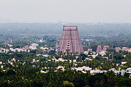 Srirangam temple complex across the river on left