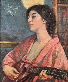 Woman Playing a Mandolin by Fujishima Takeji.jpg