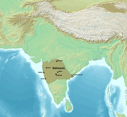 The Bahmani Sultanate at its greatest extent in 1473 under regent Mahmud Gawan[1][2]