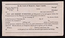 Form of a summons to the court of requests, 1830