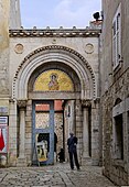 Mosaic above the entrance portal of the Euphrasian Basilica in Poreč (6th century)