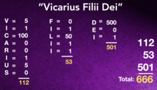 Latin Gematria or Isopsephy employed for vicarius filii dei.