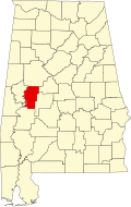 Map of Alabama highlighting Hale County