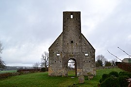 L'église de Fierville bombardée en 1944.