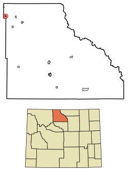 Location of Deaver in Big Horn County, Wyoming.