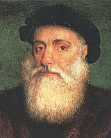 Vasco da Gama 1469-1524, llega a India en 1498 abriendo Portugal la ruta marítima a la India y siendo el reinu más ricu. Nel 2ᵘ viaxe con 20 barcos facer col poder naval nel Índicu, moviendo a los musulmanes en 1502. En 1500 afayar Brasil, d'onde se traía tinte, empezando'l poblamientu en 1532 y en 1549 nómase gobernador. En 1514 llegar a China y en 1543 a Xapón.