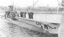 Sailors standing aboard HMS E20 in 1915