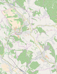 Mapa konturowa Nowej Rudy, blisko centrum na lewo znajduje się punkt z opisem „Kościół św. Anny”