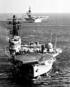 Australian aircraft carrier HMAS Melbourne (foreground) and the aircraft carrier USS Midway