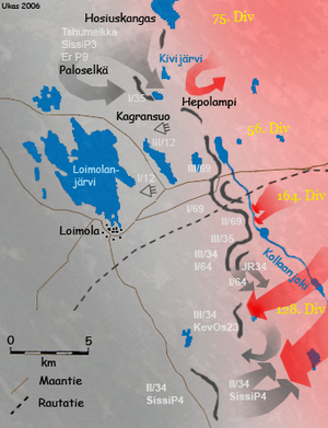 Kartta Kollaan taisteluista maaliskuussa 1940