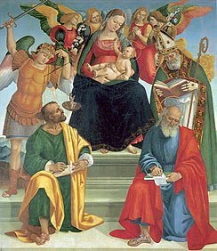 Madonna e criança com santos e anjos