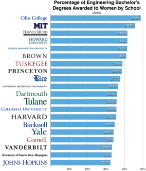 Percentage of Engineering Bachelor's Degrees Awarded to Women by School