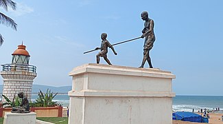 Mahatma gandhi with Kanu gandhi at Bheemili beach, Visakhapatnam.jpg